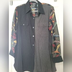 Koos of Course Shirt Women SMALL Blouse Button Front Art to Wear Feathers Pocket